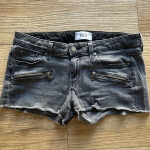 Paige Gray Denim Jean Cut Off Shorts with Zipper Accents and Pockets Size 28